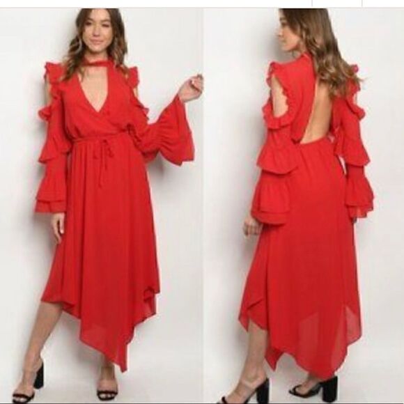 Red Ruffle MIDI Dress - Picture 4 of 4